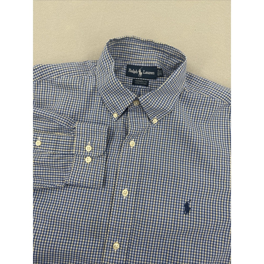 Ralph‎ Lauren Yarmouth Long Sleeve Dress Shirt Mens 16.5 34/35 Blue Plaid Preppy
